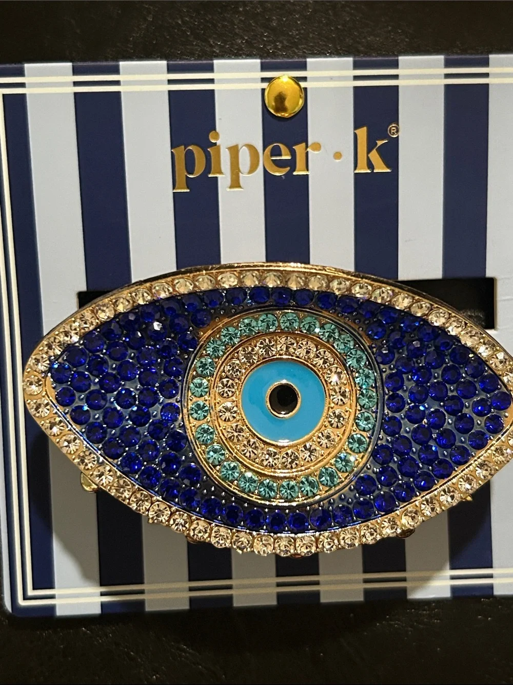 piper·k Blue & Turquoise Crystal Evil Eye Brooch
